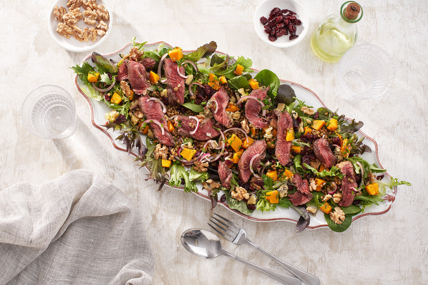 Hero image for Steak with lentil and pumpkin salad