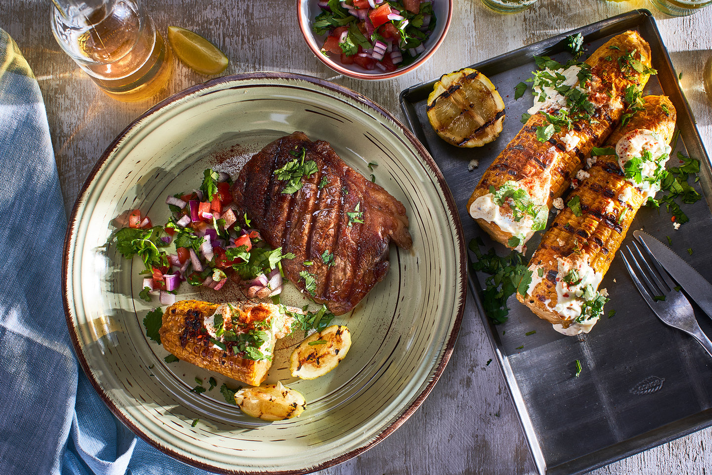 Hero image for First Light grass-fed Wagyu steak with Mexican street-style corn